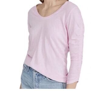 Sundry Womens Shirred Sleeve Tee Shirt Frosty Pink Pima Cotton SZ 3 (L) Relaxed